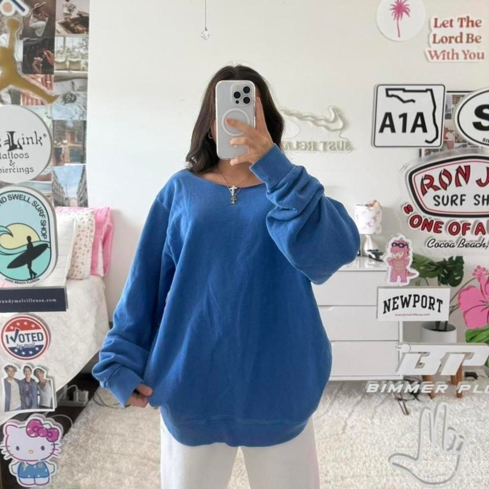 electric blue brandy melville off the shoulder sweatshirt crewneck
